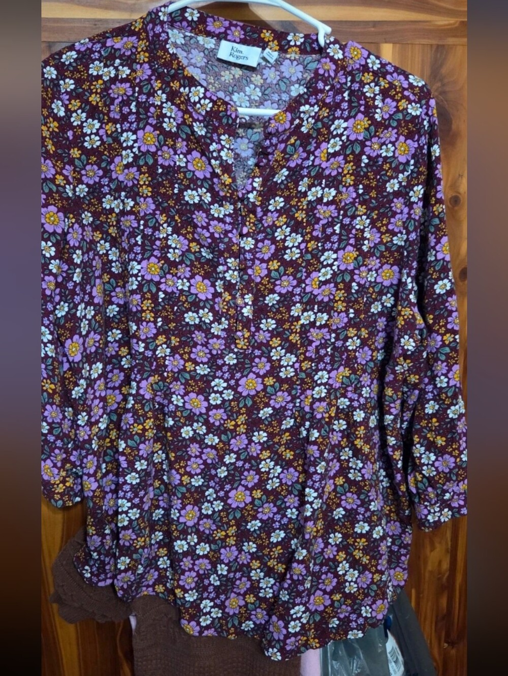 Kim Rogers Plum Floral Pintuck Tunic